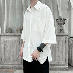 HEARUJOY - Summer Short Sleeved Shirt Men Fashion Society Mens Dress Shirt Korean Loose Casual Shirt Mens Oversized Ice Silk Shirts M-3XL