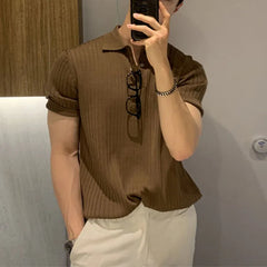 HEARUJOY - Lapel Polo Shirt Short-sleeved Men's Trendy Brand Loose Casual Summer Thin Solid Color Knitted Sweater T-shirt Base Shirt
