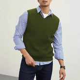HEARUJOY - New Popular Preppy Style Men Sweater Vest Casual Knitted Streetwear Solid Color V Neck Waistcoat Leisure High Quality Knitwear