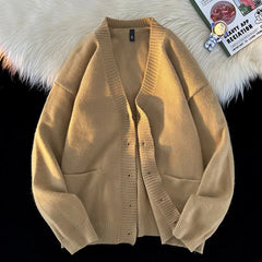 HEARUJOY - Autumn Winter New Korean Fashion Trend Versatile Casual Cardigan V-neck Sweater Men's Jacquard Comfortable Breathable Jacket