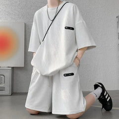 HEARUJOY - Jacquard Man Sets Tracksuit Sweatsuit Sweatshirts Original Brands Essential Polyester Slim Fit Tee T-shirts Shorts Suits for Men