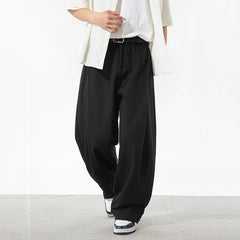 HEARUJOY - Korean Style Men's Suit Pants Solid Color Pleated Design Botton Drawstring Simple Elastic Waist Summer Male Trousers