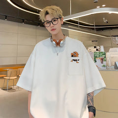 Hearujoy Funny Embroidery T Shirt Men Summer Fashion Top Tees Unisex Harajuku T-shirt Male Half Sleeve TShirts Black/White