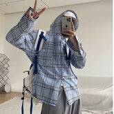 HEARUJOY - Hooded Checkered Mens Shirt Jacket New Spring Thin Casual Fashionable High Street Male Coats Hip Hop Unisex Tops Comfortable