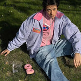 HEARUJOY - Retro Purple Spring Jackets Men Women Bomber Spring Autumn Loose Harajuku Varsity Coats Zip Up Street Unisex Hip Hop Outwear New