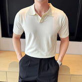 HEARUJOY - Men's Cooling Tencel Polo Shirt - Summer Ice Silk Knit Top with Fold Collar, Breathable Short Sleeve & Stylish Contoured Design