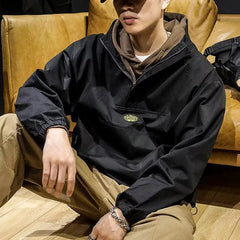 Hearujoy Sweatshirt Men's Pullover Solid Color Top Men's Hooded Half Zipper Loose and Versatile Trendy Men's Outerwear Top