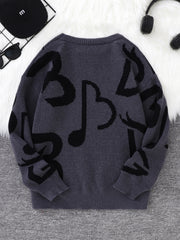 HEARUJOY - New Popular Autumn and Winter Letter Note Jacquard Pattern Pullover Sweater Casual Round Neck Contrast Color Knitted Men's Pullover