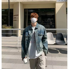 HEARUJOY - High Street Washed Denim Jacket Mens Trends New Spring Streetwear Single Breasted Casual Hip Hop Coats Loose Cowboy Outwear