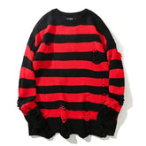 HEARUJOY - Pullovers Men Sweaters Striped Hole Tops Knitted Round Neck Full Sleeve Splice Simple Top Knit Casual Loose Autumn Winter 2025