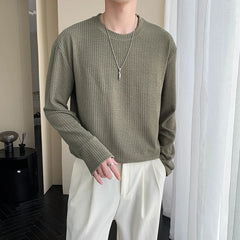 Hearujoy Summer Pleated T Shirt Men Fashion Solid Color Casual Long-sleeved T-shirt Men Korean Loose Oversize Ice Silk Tshirt Mens Tops