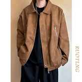 Hearujoy 2024 Men's Vintage Pu Leather Jackets Fashion Trend Streetwear Coats Lapel Collar Casual Brown/Black Color Outerwear M-2XL