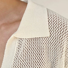 HEARUJOY - Summer New Men's Hollow Solid Color Knitted Short-Sleeved T-Shirt Retro Fashion Trend Casual Simple Loose Breathable Men's Tops