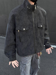 HEARUJOY - Vintage Men's Stand Collar Zip-up Jacket Coat Fall Winter New Casual Multi Pockets Cargo Jackets For Men Fashion Cardigan Tops