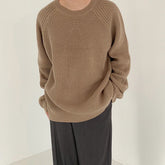 HEARUJOY - Autumn New Casual Bottoming Knit Tops Men's Solid Color Textured Long Sleeve Vintage Sweater For Mens Outdoor Fashion Tees