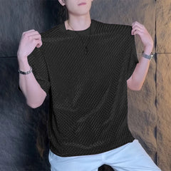 HEARUJOY - Men T Shirt Solid Color Velour O-neck Short Sleeve Summer Men Clothing Streetwear Korean Fashion Male Tee Tops