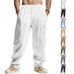 HEARUJOY - Men's Linen Four-season Thin Breathable Workwear with Multiple Pockets and Loose Casual Wide-leg Pants