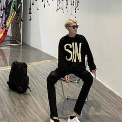 HEARUJOY - Man Clothes Knitted Sweaters for Men Black High Collar Graphic Pullovers Turtleneck Clothing Tops Winter T Shirt X S Fun A