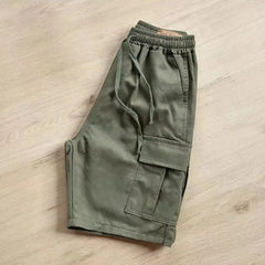 HEARUJOY - Casual Outing 2XL Loose Cargo Shorts Summer Solid Color Shorts Casual Beach Pants Polyester Fabric Slight Stretch