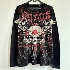 Hearujoy Affliction Long sleeved T shirt Y2K Fashion New Round Neck Oversized T shirt Mens Womens Casual Tops Streetwear Gothic Clothing