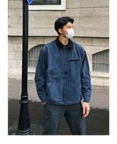 HEARUJOY - American Trendy Tooling Mens Jackets Vintage Solid Distressed Bomber Coats Patchwork Zipper Pocket High Street Short Outwear