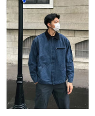 HEARUJOY - American Trendy Tooling Mens Jackets Vintage Solid Distressed Bomber Coats Patchwork Zipper Pocket High Street Short Outwear