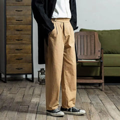 HEARUJOY - Spring Autumn Vintage Men's Gurkha Pants British Style Casual Straight Trousers Adjustable Waist Belt Naples Pant For Male