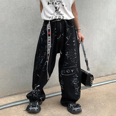 Hearujoy Spring And Autumn Men's Casual Pants Fashionable Trendy Y2k Hip-Hop High Street Graffiti Printed American Vintage Trousers