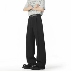 HEARUJOY - Men's Straight Baggy Casual Pants Korean Slit Personality Suit Trousers Fashion Formal Business Male Streetwear Gray Black
