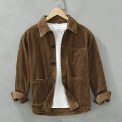 HEARUJOY - Japanese Retro Corduroy Long-sleeved Shirt Men Autumn Jacket American Workwear Casual Cardigan