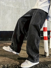 HEARUJOY - Men's Regular Fit Multi-Pocket Jeans - Street Style Cotton Blend Denim, Black & Gray, Non-Stretch, All-Season Wear, Classic Desi