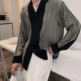 Hearujoy Mens Patchwork Contrasting Pleated Long-Sleeved Shirt 2024 New Genderless British Elegant Fashion Retro Loose Shirt Unisex