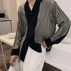 Hearujoy Mens Patchwork Contrasting Pleated Long-Sleeved Shirt 2024 New Genderless British Elegant Fashion Retro Loose Shirt Unisex
