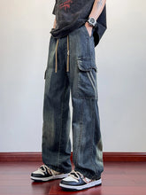 HEARUJOY - Summer Men's Jeans Flap Pockets Lightweight Denim Cargo Pants Big Size 8XL 7XL 6XL Wide Leg Baggy Jeans Straight Trousers