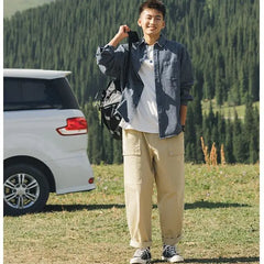 HEARUJOY - Spring Autumn Fashion Washed Striped Denim Long Sleeve Shirt Men's Japanese Casual Cityboy Shirt Jacket Jacket Aesthetic Chic