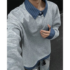HEARUJOY - Black Grey Lapel Hoodie Men Fashion Striped Sweatshirt Men Streetwear Korean Loose Pullover Hoodie Mens Hoody Large Size 4XL