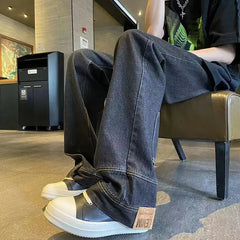 HEARUJOY - Backwards Wear Mens High Street Vibe Jeans Clean Fit Loose Straight Denim Pants Spring Summer Design Sense Trousers Unisex