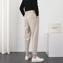 HEARUJOY - Summer Fashion Leggings Trendy Versatile Suit Pants Men's Solid Patchwork Zippere Button Pockets 9-inch Straight Casual Trousers