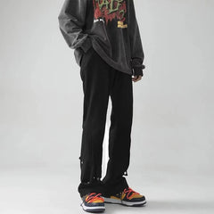 HEARUJOY - Spring Autumn Vintage Harajuku Solid Pants Men Loose Fashion Trousers Y2K Pockets Patchwork Ropa Hombre All Match Male Clothes