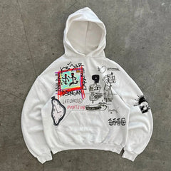 Hearujoy Y2k Retro College Style Hoodie Male And Female Couple Outfit Line Drawing Graffiti American Hip Hop Street Sweatshirt