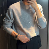 HEARUJOY - Men's Knitted Luxury Button Cardigan Sweatercoat Casual Long Sleeve O Neck Solid Color Vintage Korean Autumn Clothing