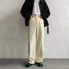 HEARUJOY - Beige Baggy Jeans Men Fashion Casual Oversized Wide Leg Jeans Men Streetwear Korean Loose Straight Denim Pants Mens Trousers