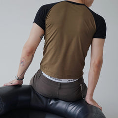 Hearujoy Y2k Short Sleeve Top Trendy Streetwear Summer New Splicing Contrast Tees Men Sexy Tight T Shirt LGBT Neutral Casual Wear Clothes