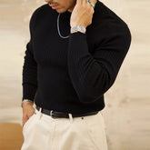 HEARUJOY - Stylish Long Sleeve Elastic Slim Jumpers Men's Autumn Casual Solid Color O Neck Pullover Tops Men Clothes Vintage Knit T-shirts