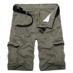 HEARUJOY - Summer Men Khaki Cargo Shorts Men Casual Army Knee Lenght Shorts Male Multi-Pocket Cotton Straight Shorts No Belt 28-40