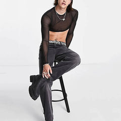 Hearujoy 2024 New Men Bodysuits Mesh Patchwork Underwear Skinny Sexy See Through O-onck Long Sleeve Pajamas Fashion Men Bodysuit