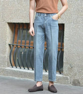 HEARUJOY - Spring Autumn Vintage Cotton Men Jeans Pants Elastic High Waisted Straight Trousers British Business Casual Naples Denim Pant