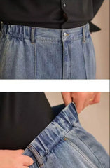 HEARUJOY - Vintage Cotton Men Jeans Suit Pants Elastic High Waisted Straight Trousers British Business Style Casual Naples Denim Pant