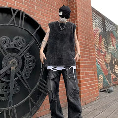 Hearujoy Plus Size Summer Men Clothing Worn-out Tank Tops Sweatshirt Sleeveless T Shirt Vest Mens Workout Undershirt Hip Hop Vest