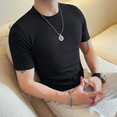 HEARUJOY - Men's Slim Stretch O-Neck Tee Trio | Breathable Knit T-Shirts in Black, White & Camel Fashion Men's Everyday Joker Top